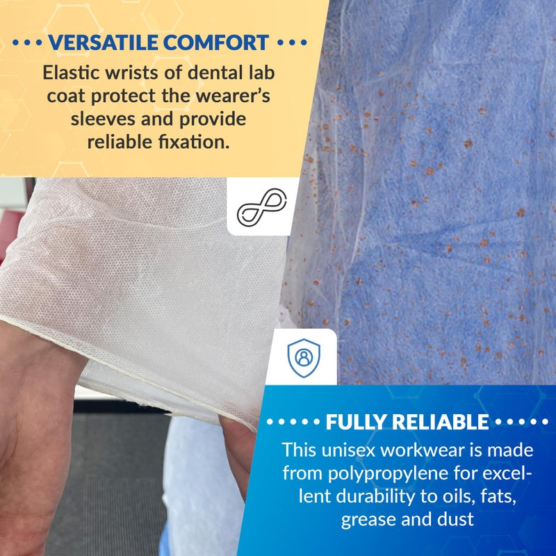 ABC PACK & SUPPLY Disposable Lab Coats for Adults, XX-Large. Pack of 10 White Disposable Coats Medical. Splash-Proof Adult Lab Coat Disposable with Elastic Cuffs, Hook & Loop Fastener, No Pockets - Image 4